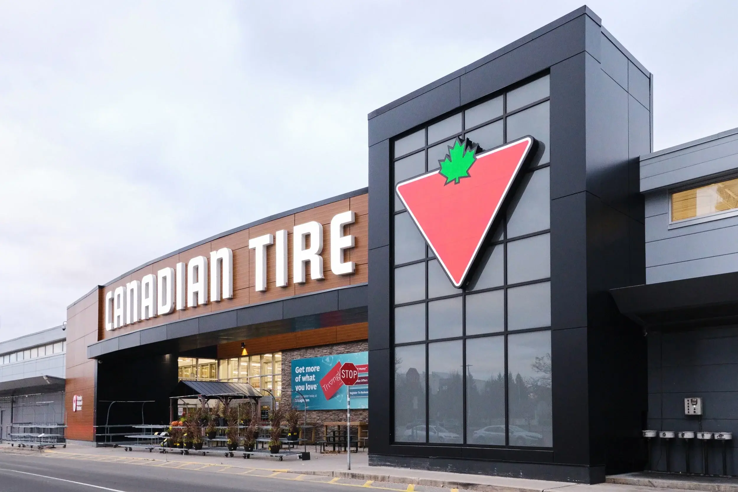 Corporate storefront with branded cladding and signage